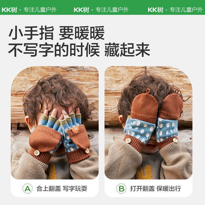 Children's Gloves Winter Boys Girls Half Finger Five Finger Flip Cover Warm Primary School Students Writing Special Class A Autumn