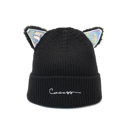 Knitted Hat for Women, Autumn and Winter New Korean Trendy Brand Wool Hat, Cat Ear Hat, Fashionable Knitted Hat, Casual Versatile