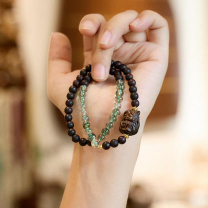 Agarwood Bracelet Nine-Tailed Fox Phoenix Nine Fox White Crystal Double Circle Bracelet High-End Buddhist Bead Bracelet