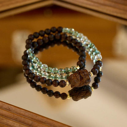 Agarwood Bracelet Nine-Tailed Fox Phoenix Nine Fox White Crystal Double Circle Bracelet High-End Buddhist Bead Bracelet