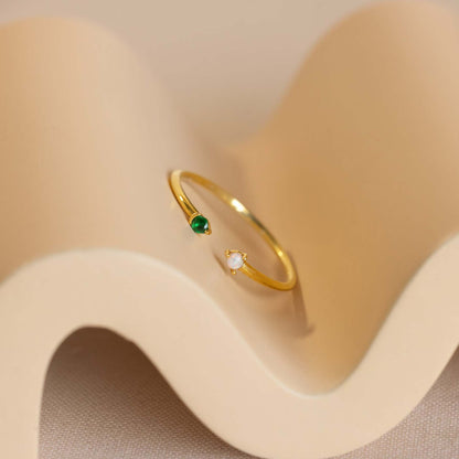 Titanium Steel Color-Retaining Natural Opal Color Zircon December Birthstone Ring Plain Band December Birthstone Plated with 18K Gold