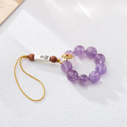 Natural Amethyst Crystal Phone Chain Nine Purple Fire Luck Auspicious Crystal Pendant Phone Anti-drop Strap