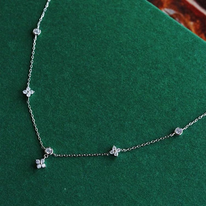 S925 Silver Plated 18K Gold Four-Leaf Clover Lucky Vintage Simple Elegant Collarbone Necklace