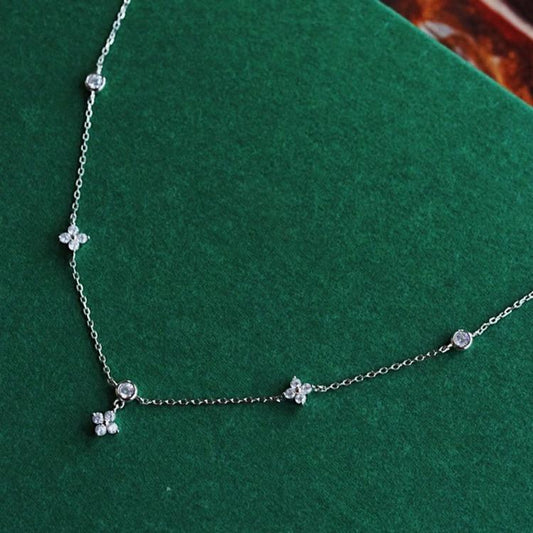 S925 Silver Plated 18K Gold Four-Leaf Clover Lucky Vintage Simple Elegant Collarbone Necklace