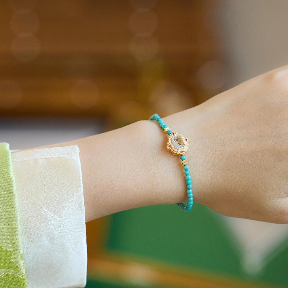 Natural Turquoise Bracelet for Women S925 Silver Inlaid Blue Water Jade Exquisite Texture Bracelet Best Friend Gift