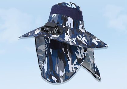Men's Summer Wide Brim Dual Fan USB Rechargeable Fan Hat Adult Outdoor Sunshade Sun Protection Fishing Work Hat