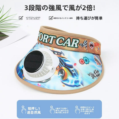 Children's Solar Charging Fan Hat Cartoon Boys and Girls Big Kids Outdoor Summer Sunshade Sun Protection Visor Hat