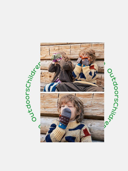 Children's Gloves Winter Boys Girls Half Finger Five Finger Flip Cover Warm Primary School Students Writing Special Class A Autumn