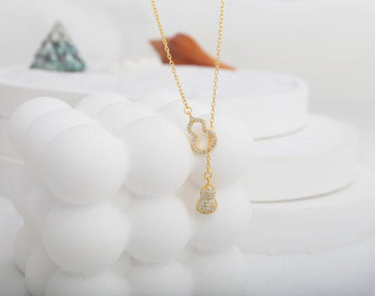 Niche Tassel Inlaid Diamond Gourd National Style S925 Sterling Silver Necklace for Women High-end Non-fading Hollow Small Gourd Jewelry