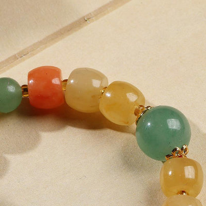 Natural Xinjiang Golden Silk Jade Bracelet Ethnic Style Colorful Jade Candy Color Yellow Green Barrel Beads Hanging Gourd Bracelet