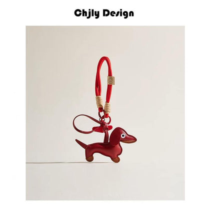 Woven Anti-Lost Short Rope Dachshund Dog Bag Pendant Phone Lanyard Car Keychain Little Pegasus Pendant