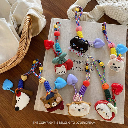 New Cartoon Doll Heart-shaped Lanyard Hanging Ornament Sweet Cute Keychain Bag Pendant Adjustable Lanyard