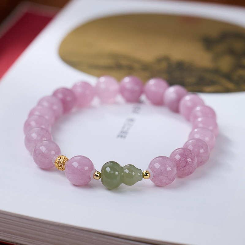 Purple Chalcedony Hetian Jade Gourd Bracelet S925 Silver Curly Grass Pattern Begonia Acacia Bracelet Chinese Style