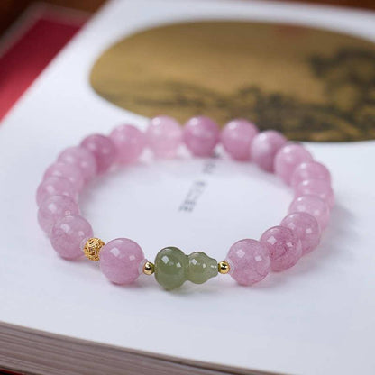 Purple Chalcedony Hetian Jade Gourd Bracelet S925 Silver Curly Grass Pattern Begonia Acacia Bracelet Chinese Style