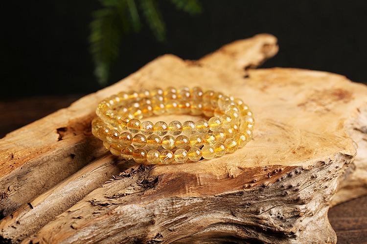 Natural Golden Rutilated Quartz Bracelet Wrapped 3 Times 6mm Golden Rutilated Quartz Multi-Wrap Bracelet Titanium Quartz Bead Bracelet Crystal Round and Full
