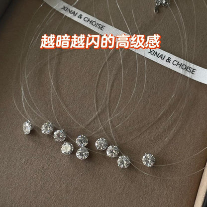 Mermaid Tears Necklace Ladies New Moissanite Invisible Fishing Line Minority All-Match Sterling Silver Clavicle Chain