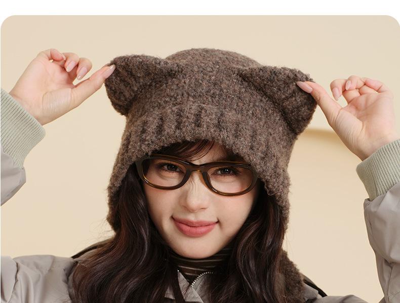 Autumn and Winter Cute Bear Parent-Child Knitted Hat Warm Ear Protection Wool Hat Korean Version Fluffy Cold-Proof Outdoor Hat