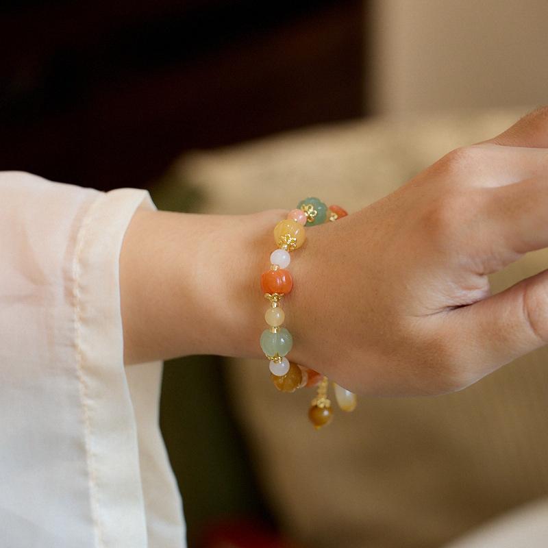 Natural Xinjiang Golden Silk Jade Bracelet for Women, Wish Ring, Peace Buckle, Colorful Jade Bracelet, Gift for Best Friend