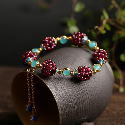 National Style Natural Garnet Simple Women's Garnet Bracelet with Tianhe Stone Cloisonné Accessories Beaded Bracelet Jewelry