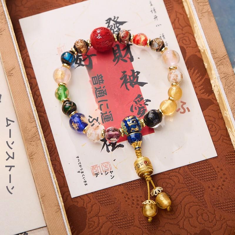 2025 Year of the Snake Temple Incense Ash Glaze Incense Ash Porcelain Bracelet Gold Leaf Glaze Bracelet Wealth Vermilion Gift for Men and Women