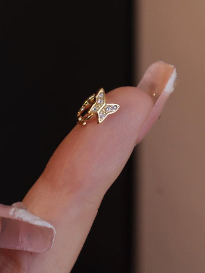 S925 Sterling Silver 18K Gold Plated Ear Cuff Mini Micro Inlaid 3D Butterfly Earrings Helix Ear Cuff Hoop Ear Jewelry
