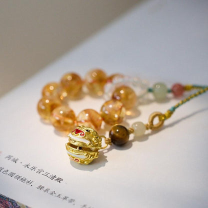 Natural Yellow Acai Crystal Pendant Prosperous Future Wealth Tiger Head Bell Car Pendant Bag Pendant Keychain