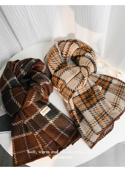 Autumn Winter Warm Scarf for Women British Christmas Plaid Red Scarf Retro Versatile Couple Shawl Neck Warmer