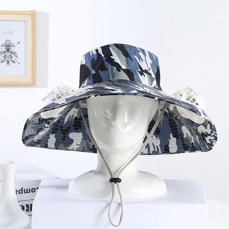 Men's Summer Wide Brim Dual Fan USB Rechargeable Fan Hat Adult Outdoor Sunshade Sun Protection Fishing Work Hat