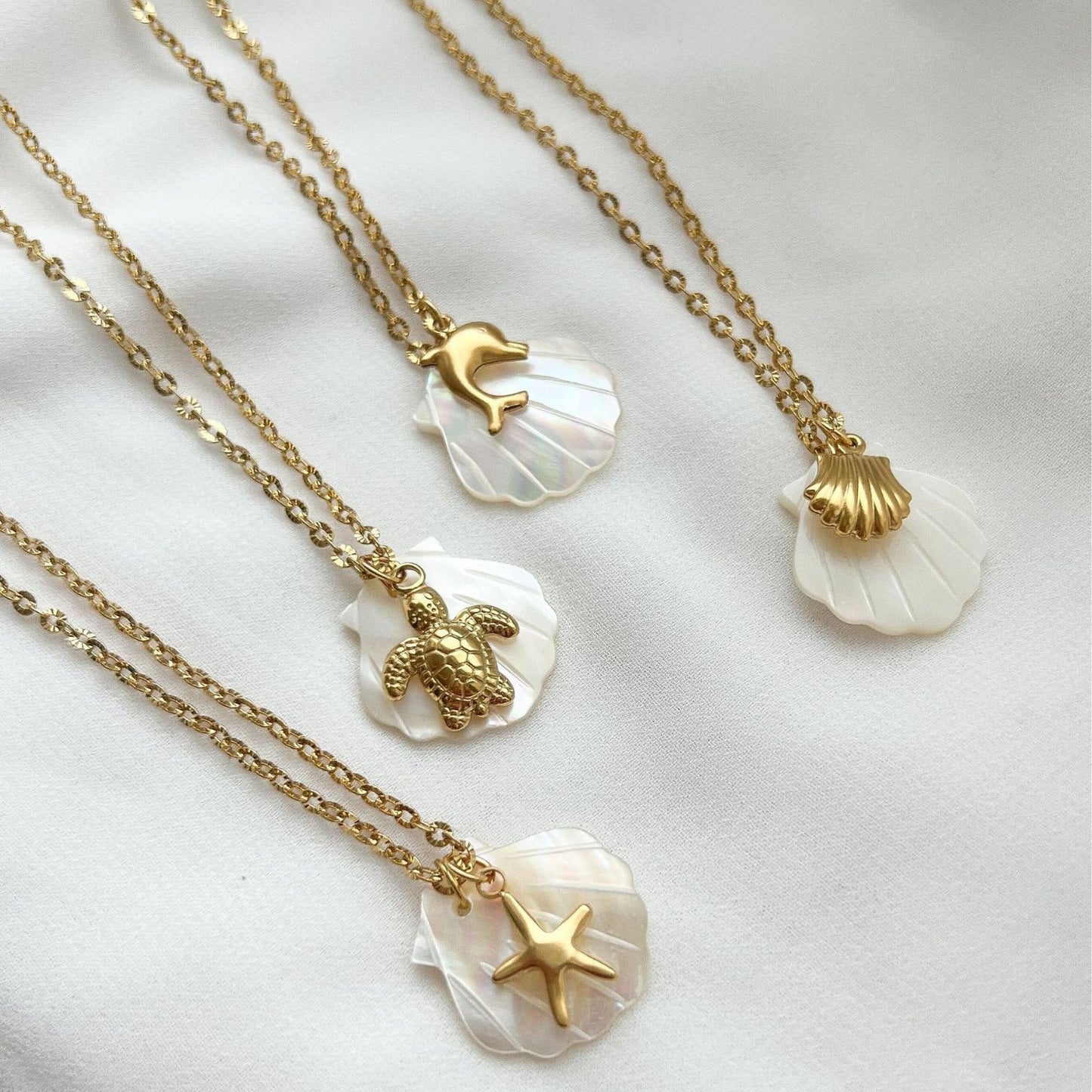 Titanium Steel High Color Retention European and American Beach Starfish Necklace Summer Style Conch Pendant Shell DIY Necklace 18K Gold Plated
