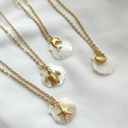 Titanium Steel High Color Retention European and American Beach Starfish Necklace Summer Style Conch Pendant Shell DIY Necklace 18K Gold Plated