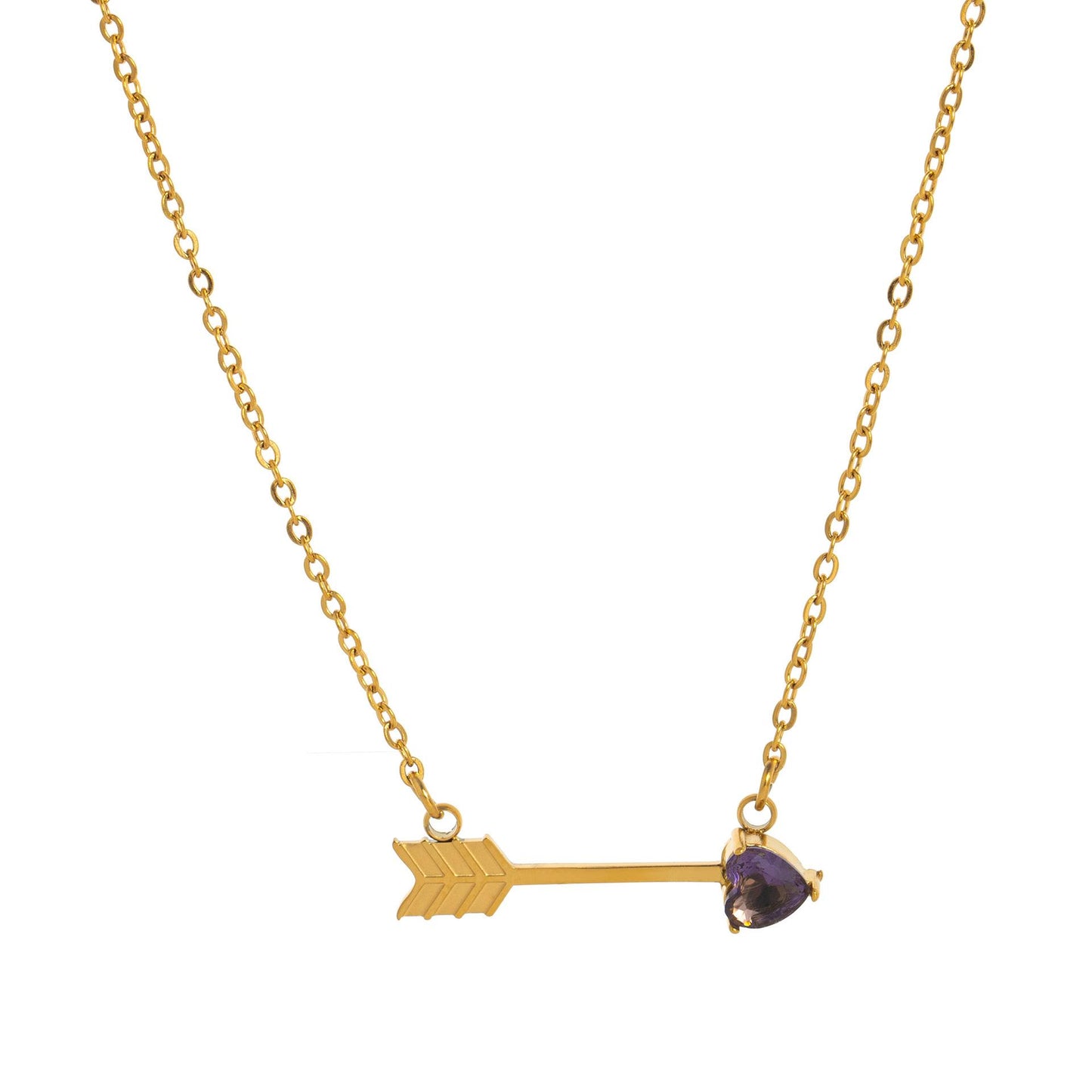 Titanium Steel High Color Retention Twelve Birthstone Necklace Ins12 Birthstone One Arrow Through Heart Pendant Necklace 18K Gold