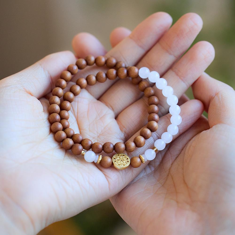 Qingshan Dai Lingyin Milk Fragrance Sandalwood Hetian Running Ring Double Circle Bracelet Ethnic Style Simple Jade Bracelet Couple Style