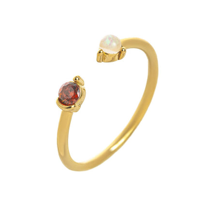 Titanium Steel Color-Retaining Natural Opal Color Zircon December Birthstone Ring Plain Band December Birthstone Plated with 18K Gold