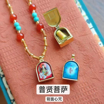 Tibetan Style Zakiram Zodiac Birth Buddha Necklace Thangka Gawu Box New Chinese Style Olive Core Bamboo Knot Pendant