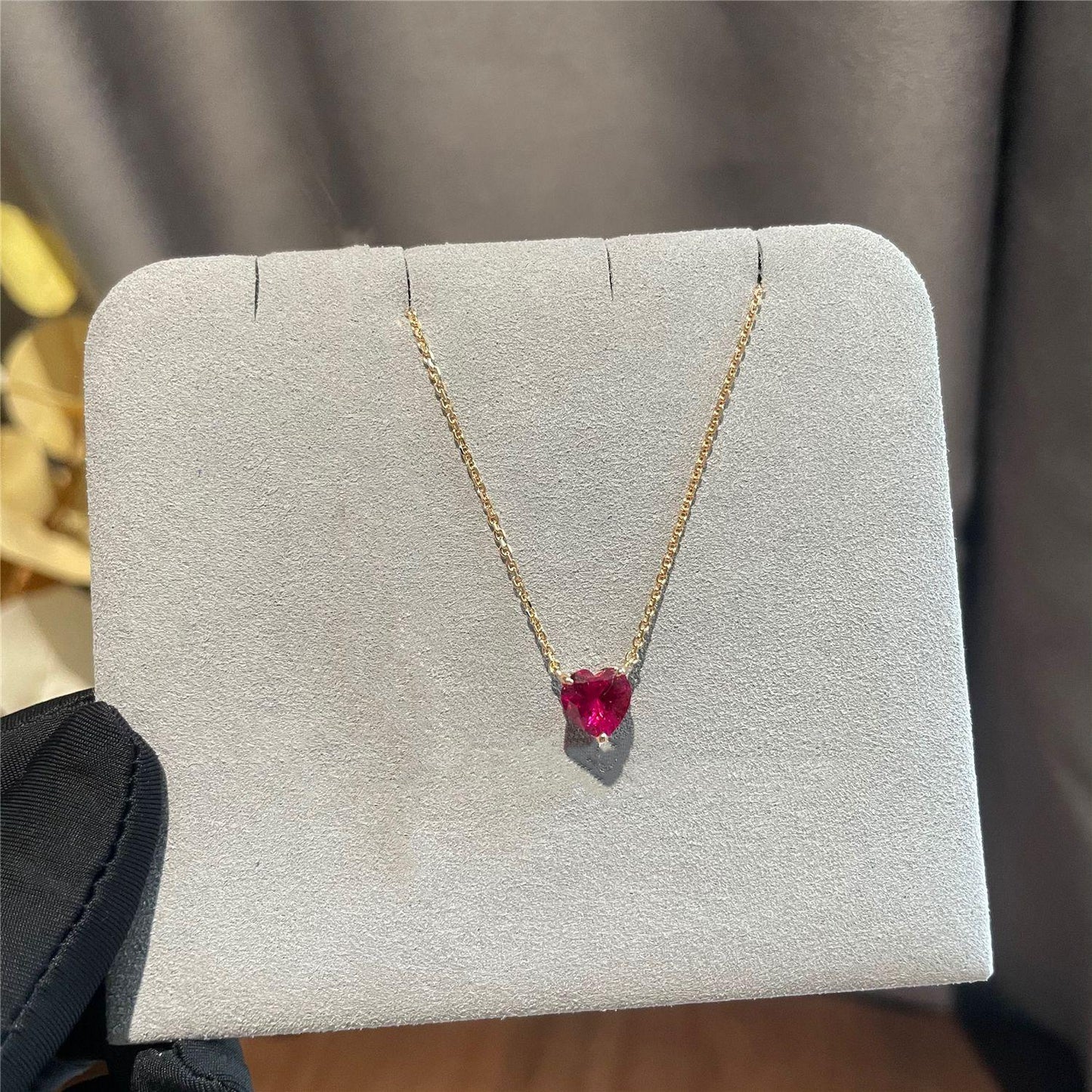 S925 Silver Plated 14K Gold Pure Silver Pendant Clavicle Chain Red Corundum Silver Necklace for Women Korean and Japanese Simple Style