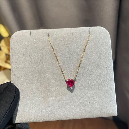 S925 Silver Plated 14K Gold Pure Silver Pendant Clavicle Chain Red Corundum Silver Necklace for Women Korean and Japanese Simple Style