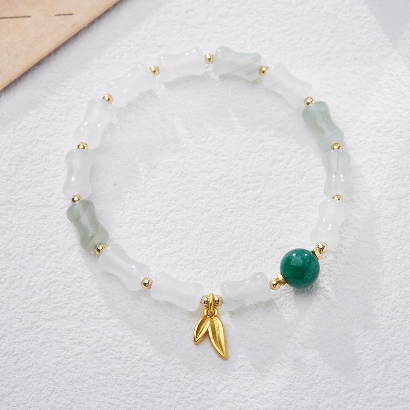 Natural Tianshan Green Bamboo Knot Bracelet Bamboo Knot Wealthy Endless Gold Silk Jade High-end Bracelet Gift for Best Friend