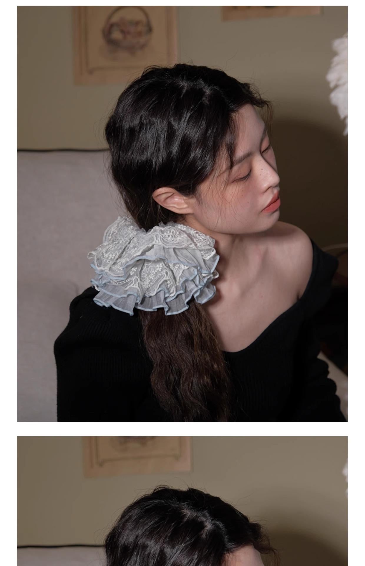 &lt;Dreamland&gt; Sheer Lace Hair Tie Ins Hair Accessories for Women Bun French Retro Hair Rope Hair Ornament Hair Flower