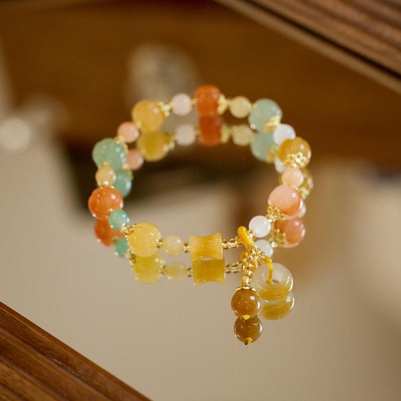 Natural Xinjiang Golden Silk Jade Bracelet for Women, Wish Ring, Peace Buckle, Colorful Jade Bracelet, Gift for Best Friend