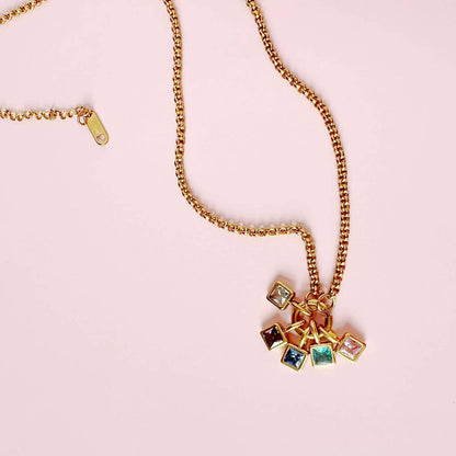Titanium Steel 12 Birthstone Pendant DIY Accessories Necklace for Women Twelve Colorful Birthstone Cubic Zirconia Pendant