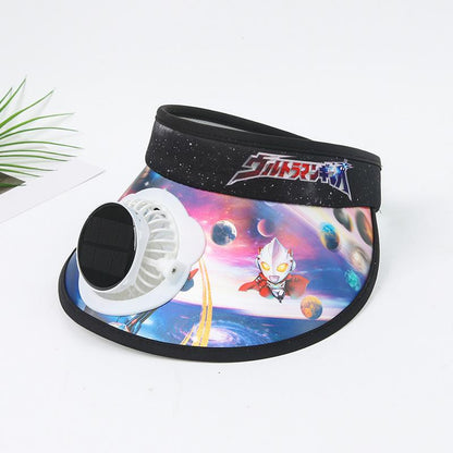 Children's Solar Charging Fan Hat Cartoon Boys and Girls Big Kids Outdoor Summer Sunshade Sun Protection Visor Hat