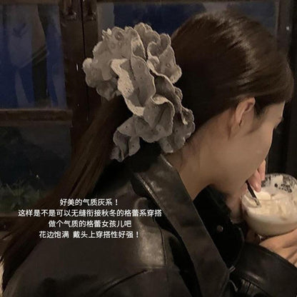 Gray Flower~ Extra Large Lace Scrunchie High-End Feel Large Scrunchie Women's Hair Tie Hair Accessory Korean Hair Ornament
