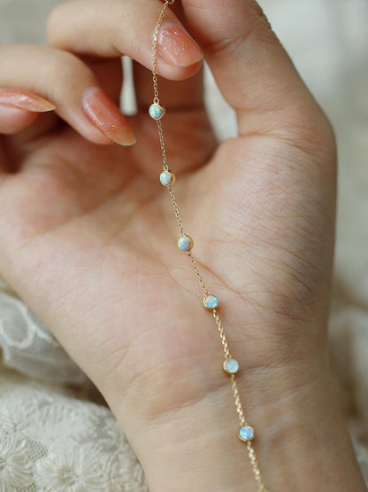 Make a Wish~S925 Silver Plated 14K Gold Thin Bracelet 7 Opal Bracelet for Women Vintage Niche Ins Gift Internet Celebrity