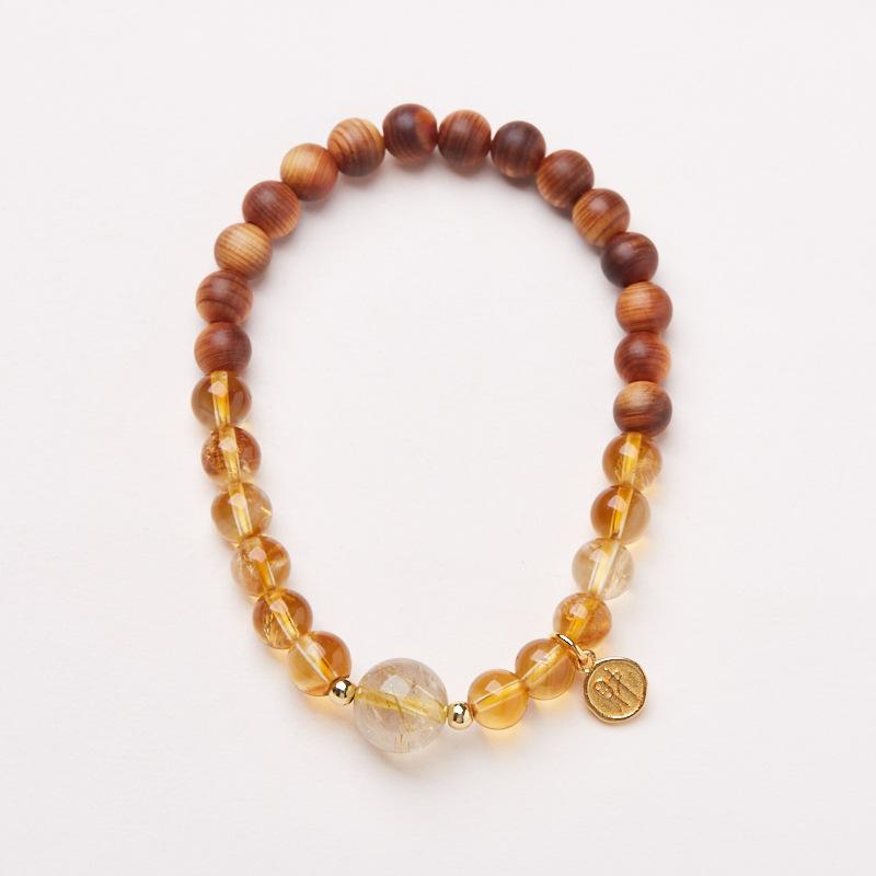 Natural 6MM Yellow Crystal Bracelet for Women Aged Cliff Cypress Money Abundance High-end Crystal Bracelet Best Friend Gift