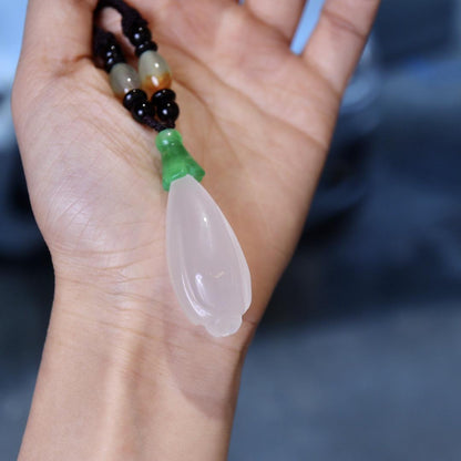 Natural Chalcedony Agate Magnolia Necklace for Women Ice White Chalcedony Pendant Sweater Necklace Versatile Jewelry