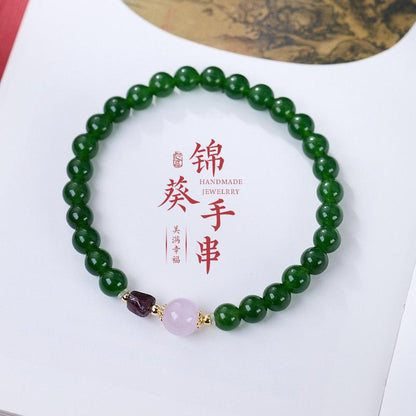 Purple Chalcedony Hetian Jade Gourd Bracelet S925 Silver Curly Grass Pattern Begonia Acacia Bracelet Chinese Style