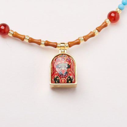 New Chinese Style Olive Stone Bamboo Knot Braided Necklace for Women with Zakiram Thangka Pendant and Gawu Box, Elegant and Versatile Necklace