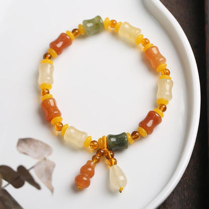 Natural Xinjiang Golden Silk Jade Small Bone Bead Bracelet Handmade Jade Yadan Gobi Colorful Jade Bracelet Ethnic Style Gift