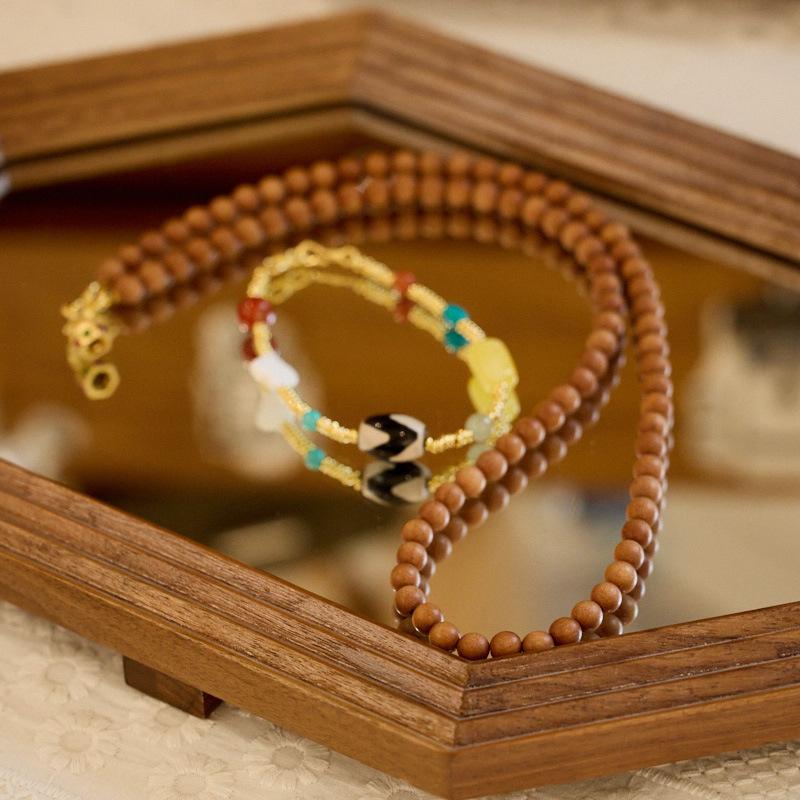 Milk Fragrance Barbie Sandalwood Necklace for Women Eight Treasures Dzi Bead Bracelet Adjustable Dual-use Versatile High-end Sweater Chain