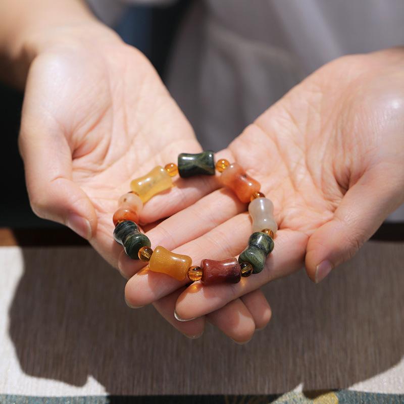 Gold Silk Jade Bracelet Wholesale Drum Beads Pumpkin Beads Gourd Ethnic Style Bracelet Yellow Jade Pixiu Bracelet for Women